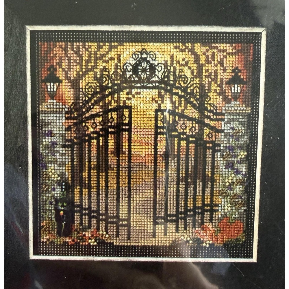 Mill Hill Buttons & Beads Spooky Gate Cross Stitch Kit w Ceramic Cat Button